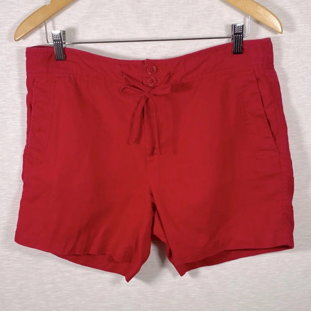 Lauren Ralph Lauren Shorts Women's 8 Red 100% Linen Drawstring‎ Casual Coastal